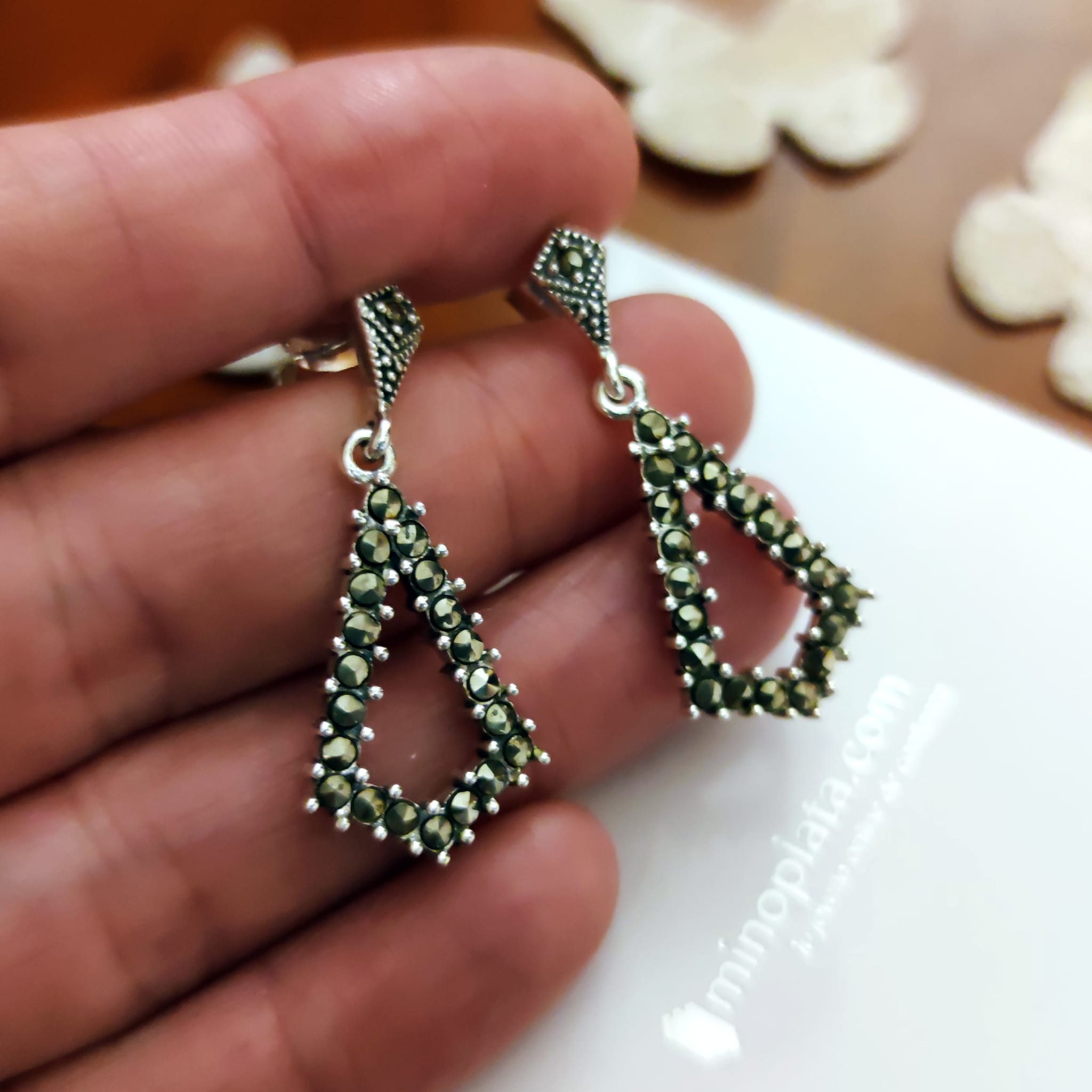 Pendientes de Plata vieja con Marquesitas 2
