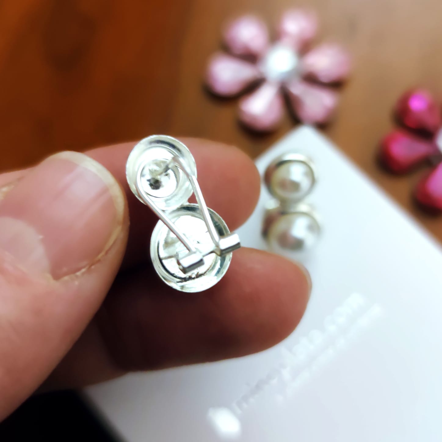Pendientes doble perla cerco de Plata de ley cierre omega 3