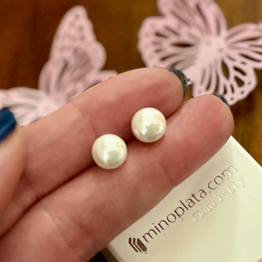 Pendientes Perla nácar 8mm en Plata de ley 925 2