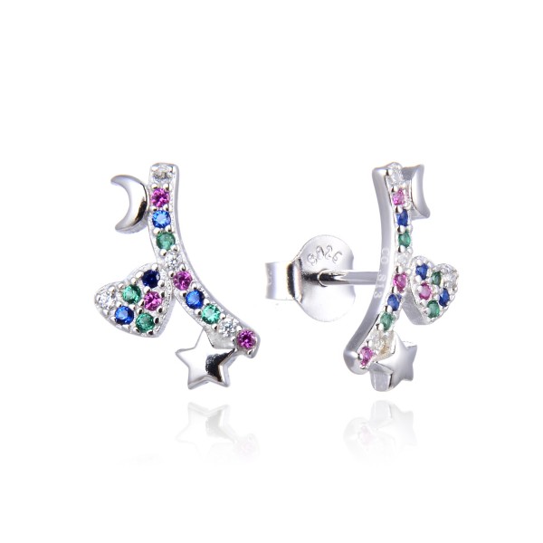 Pendientes trepadores luna, estrella y corazón de Plata y Piedra