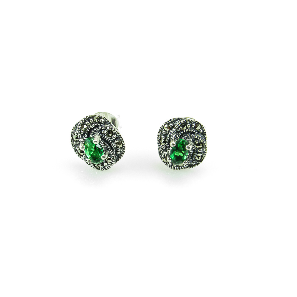 Pendientes de Plata vieja con Marcasitas y Circonitas verdes