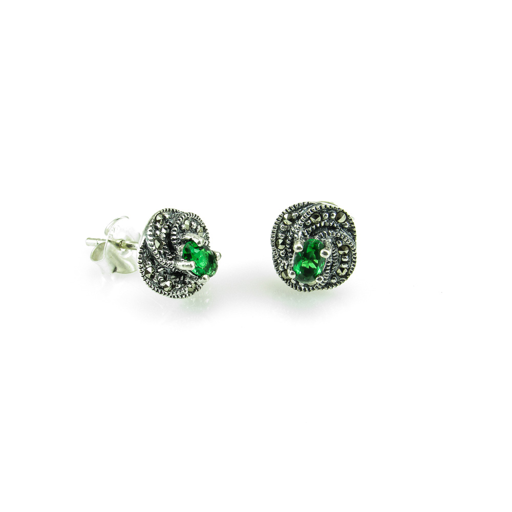 Pendientes de Plata vieja con Marcasitas y Circonitas verdes 1