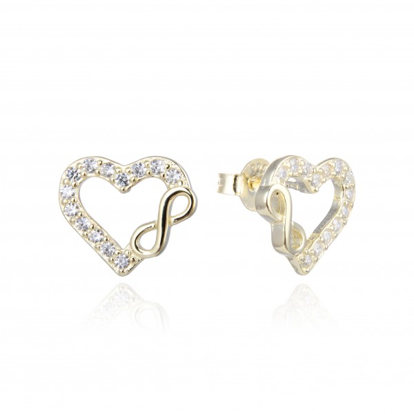 Pendientes infinito corazón de Plata dorada y Circonitas micro