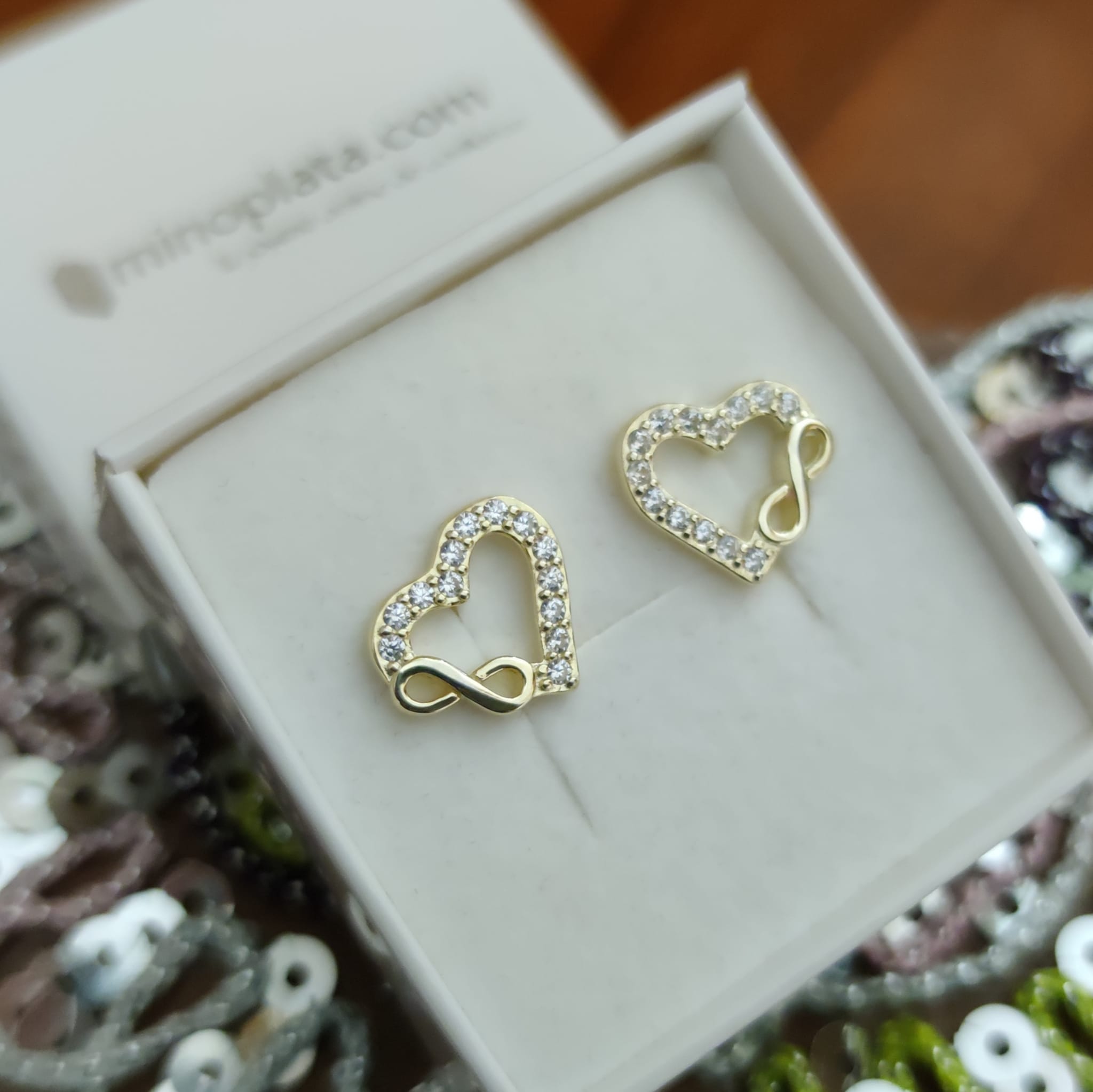 Pendientes infinito corazón de Plata dorada y Circonitas micro 1