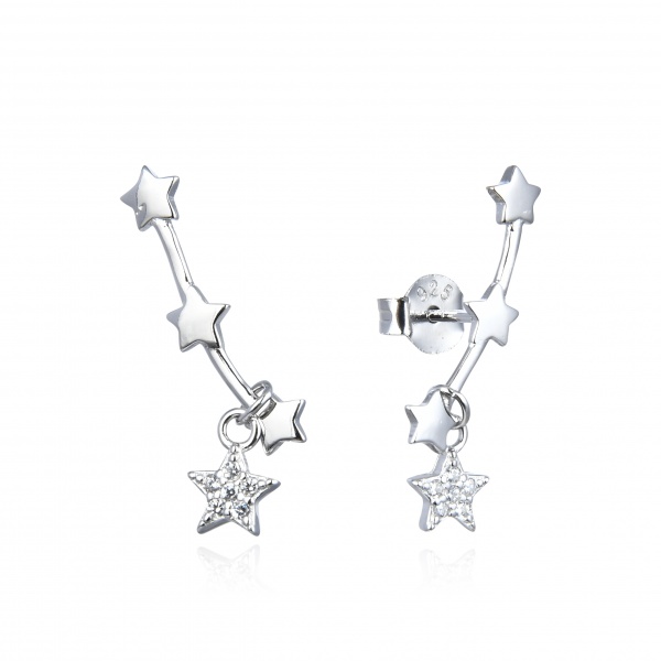 Pendientes earcuff estrellas de Plata de ley rodiada Circonitas