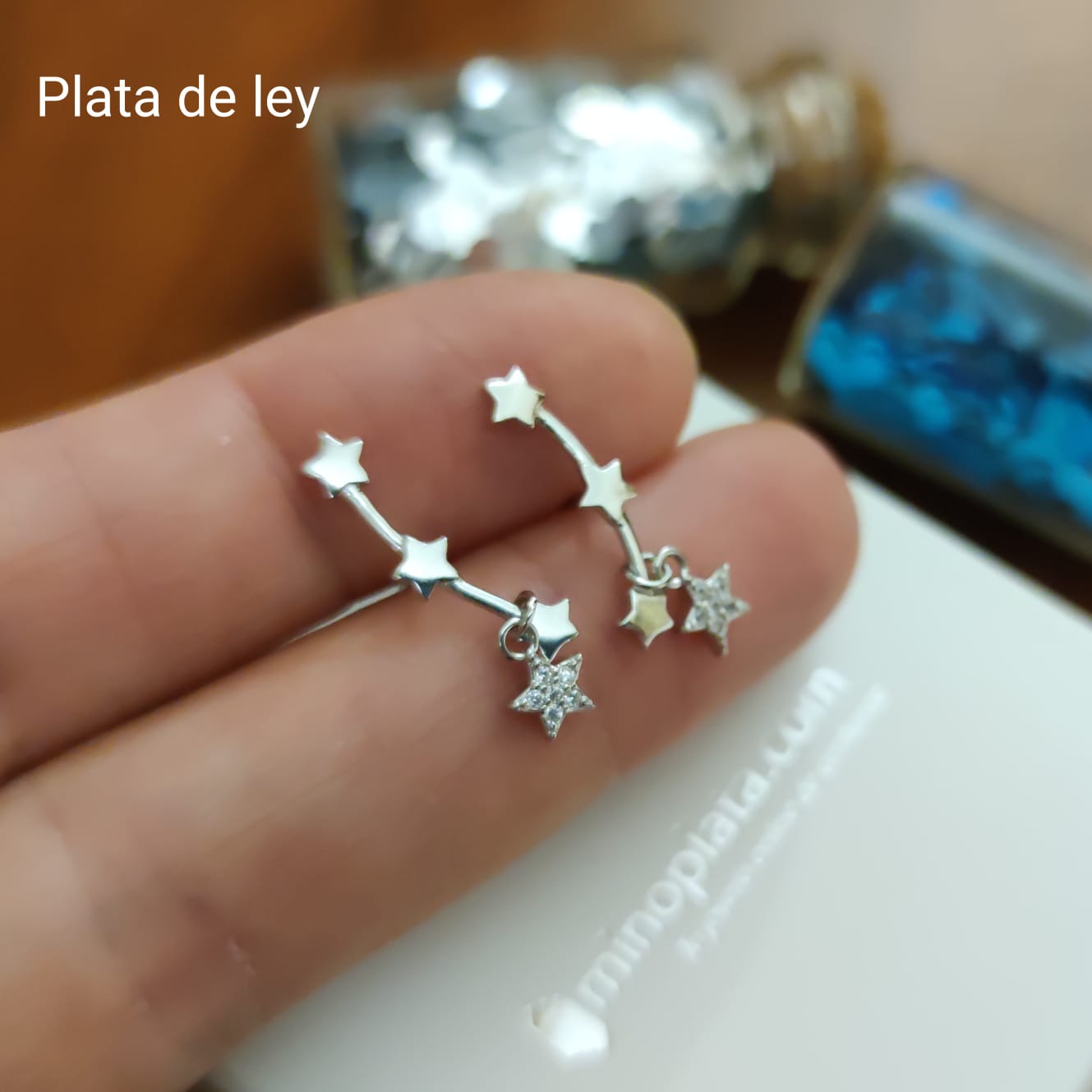 Pendientes earcuff estrellas de Plata de ley rodiada Circonitas 1