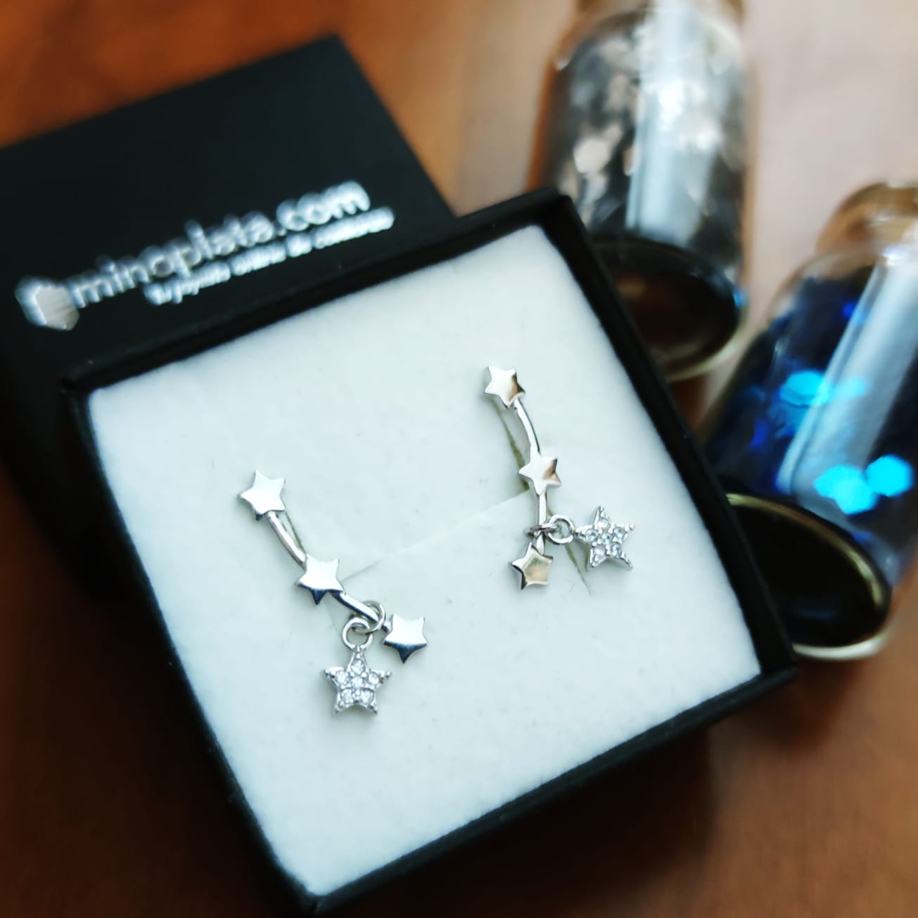 Pendientes earcuff estrellas de Plata de ley rodiada Circonitas 2