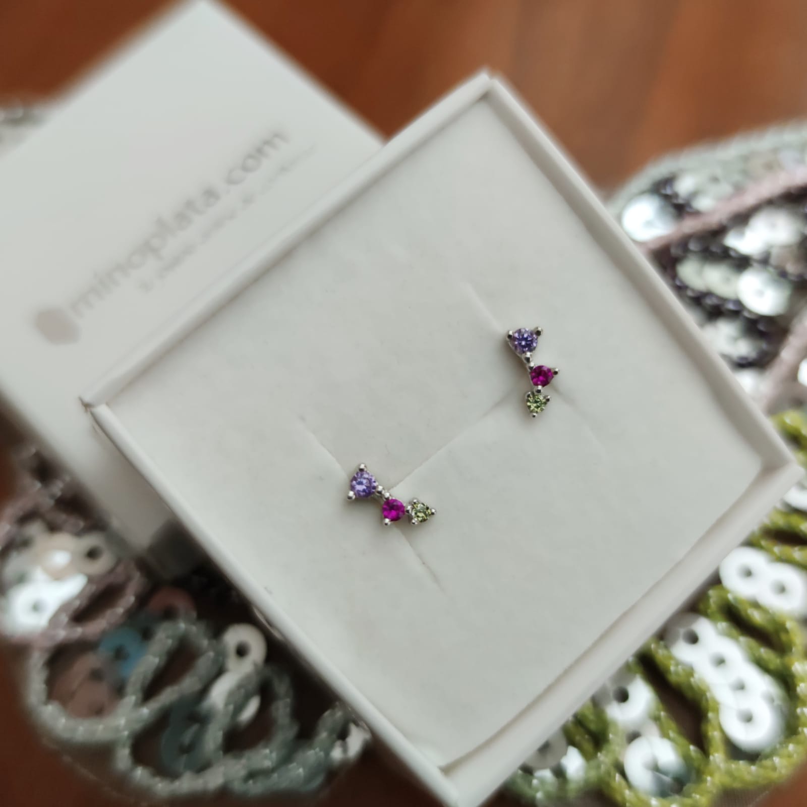 Pendientes mini de Plata rodiada con Circonitas de colores_1