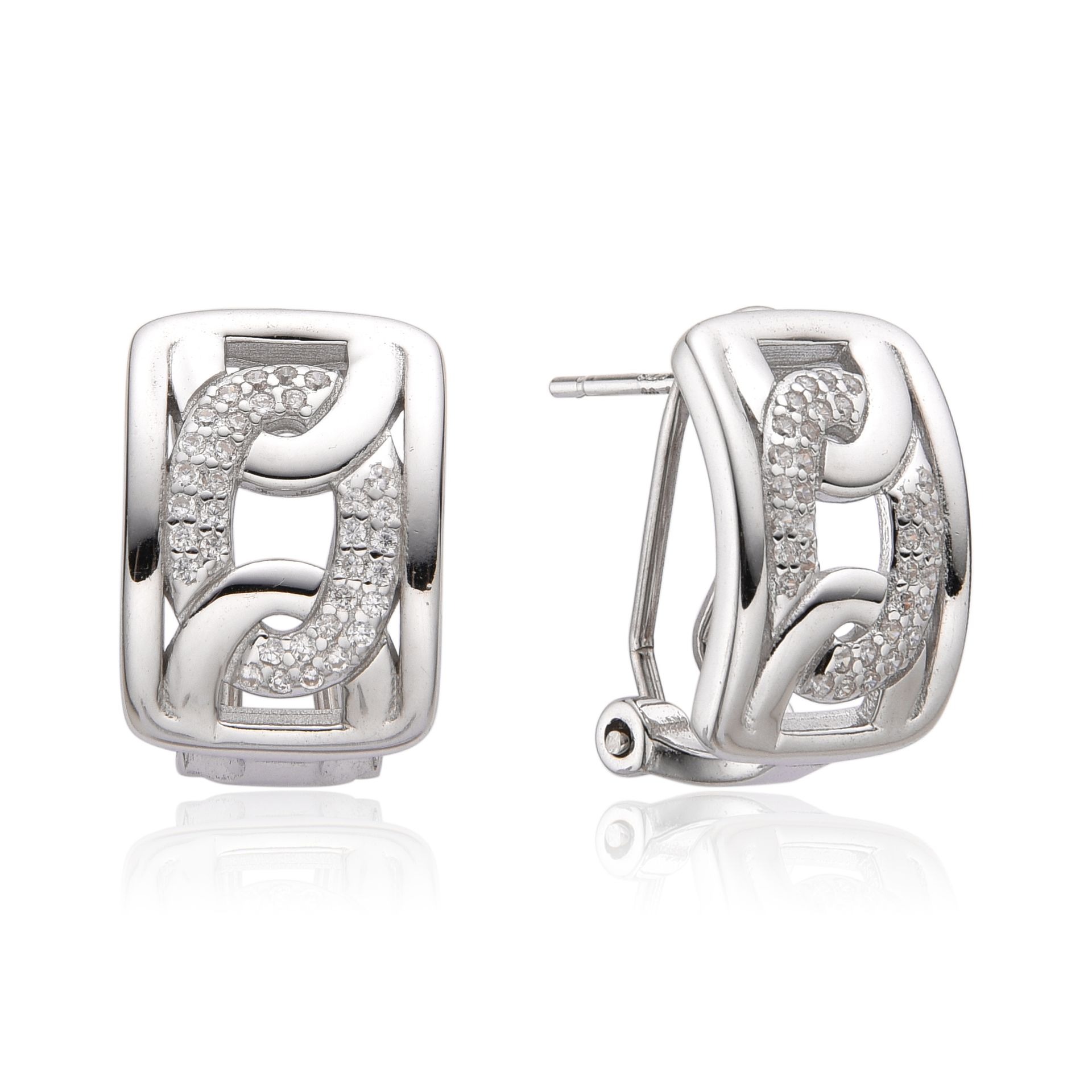 Pendientes de Plata lisa con Circonitas talla brillante y cierre omega