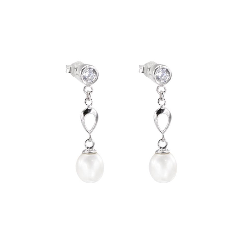 Pendientes de Plata rodiada con Perlas cultivadas y Circonita