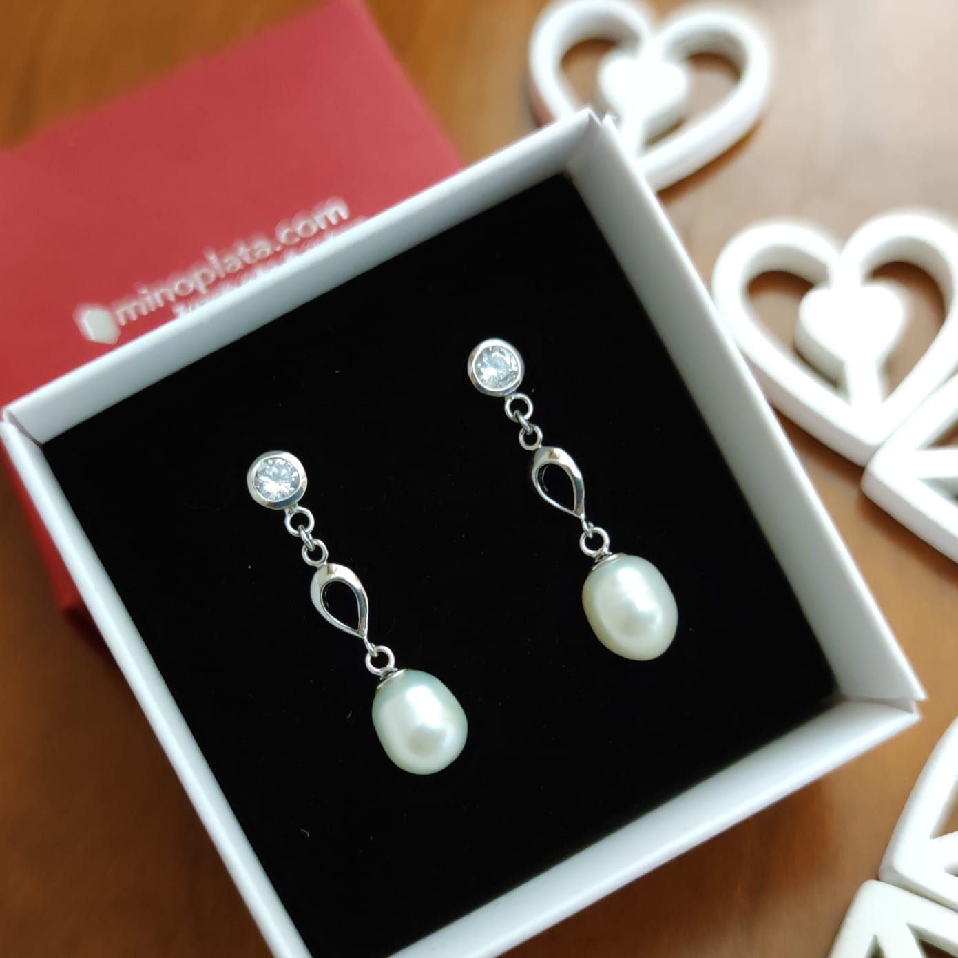 Pendientes de Plata rodiada con Perlas cultivadas y Circonita 2