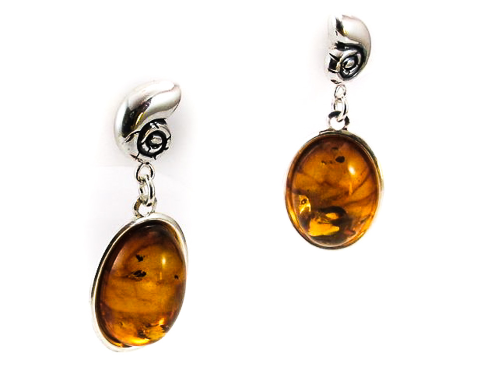 Pendientes Plata de ley y Ambar caracola