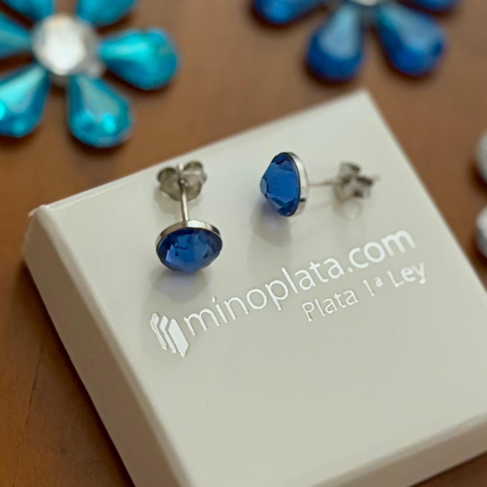 Pendientes de Plata de ley con cristal SW azul intenso 4