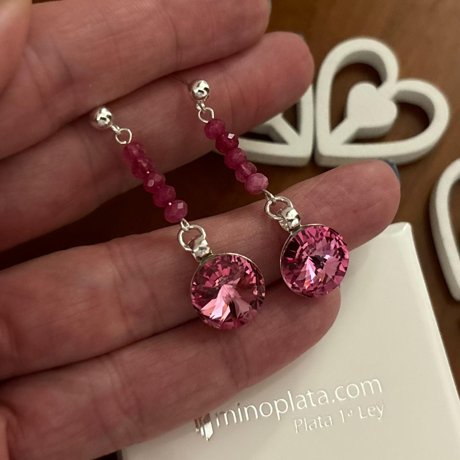 Pendientes largos de Plata de ley 925 con Piedras semipreciosas y Cristal SW rosas 2