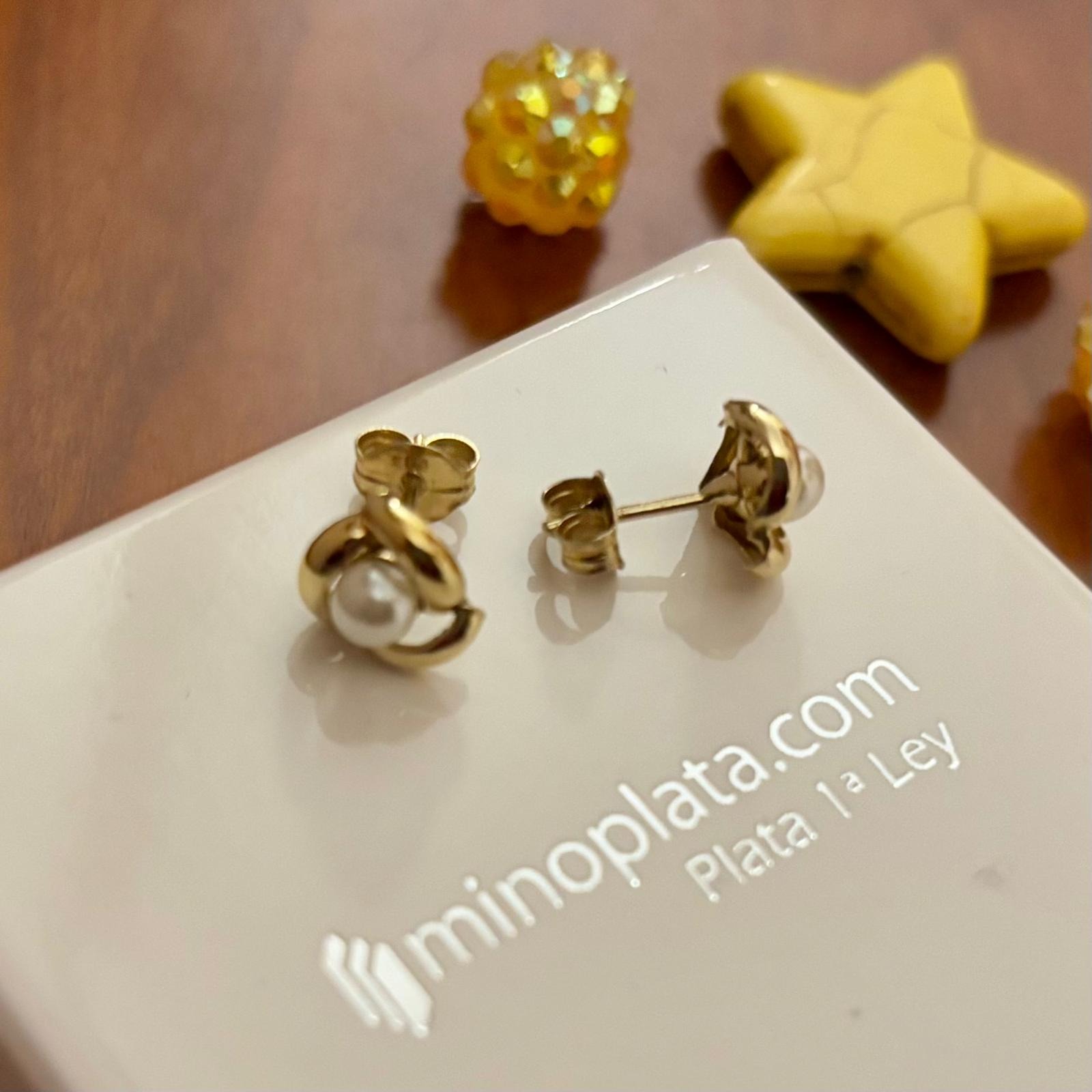 Pendientes infantiles de Plata de ley chapada en Oro con Perlas cultivadas 2