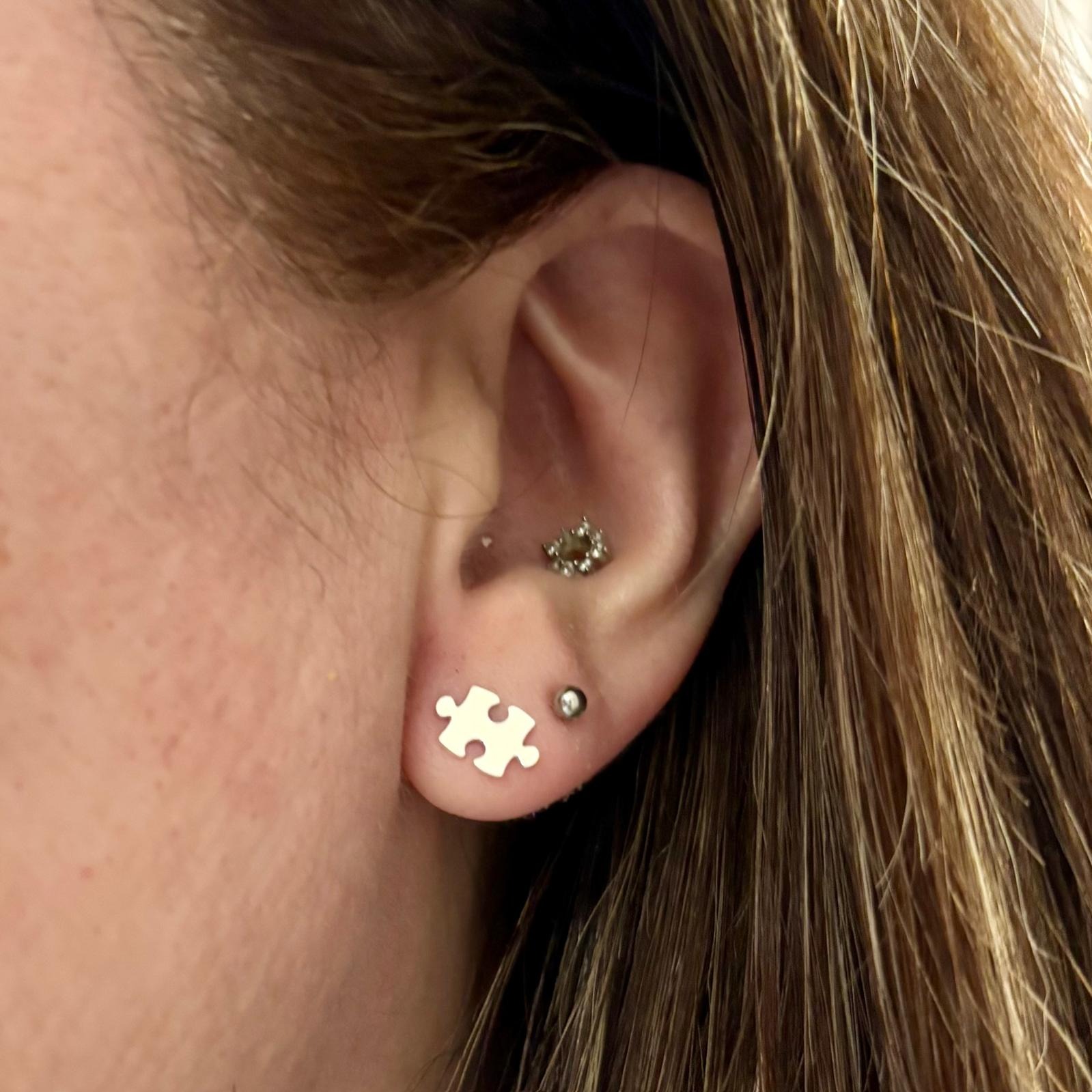 Pendientes pieza puzzle de Plata de ley 925 2