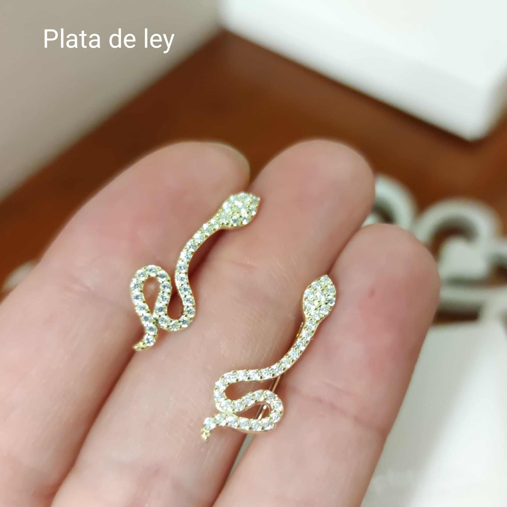 Pendientes trepadores Serpiente de Plata dorada y Circonitas