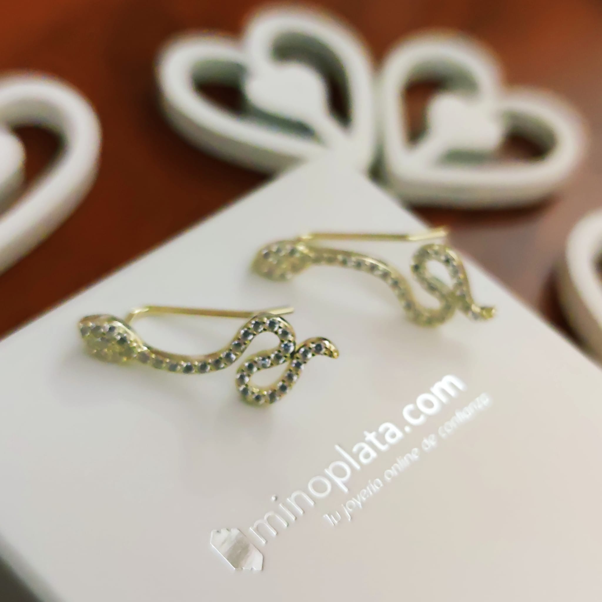 Pendientes trepadores Serpiente de Plata dorada y Circonitas 1