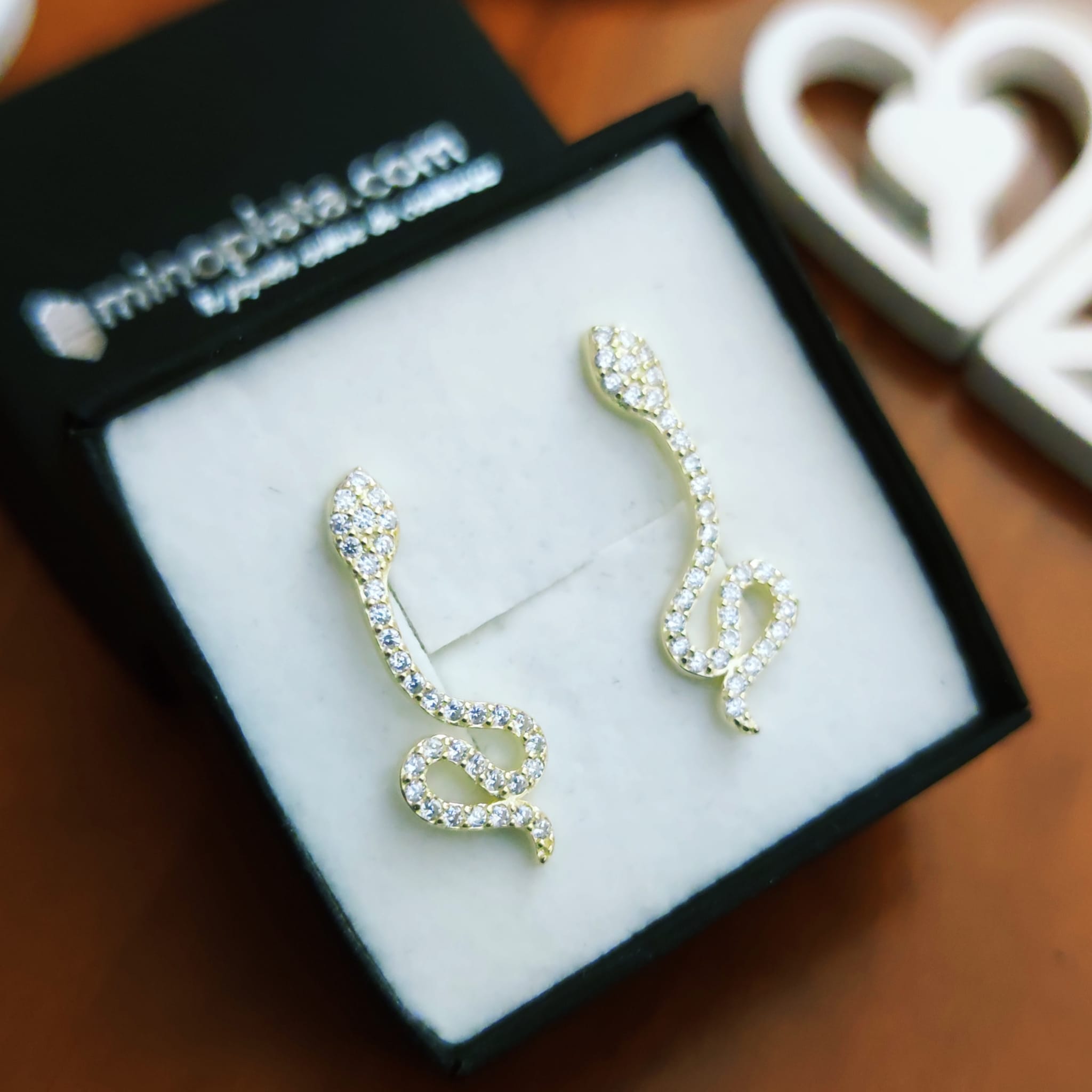 Pendientes trepadores Serpiente de Plata dorada y Circonitas 2