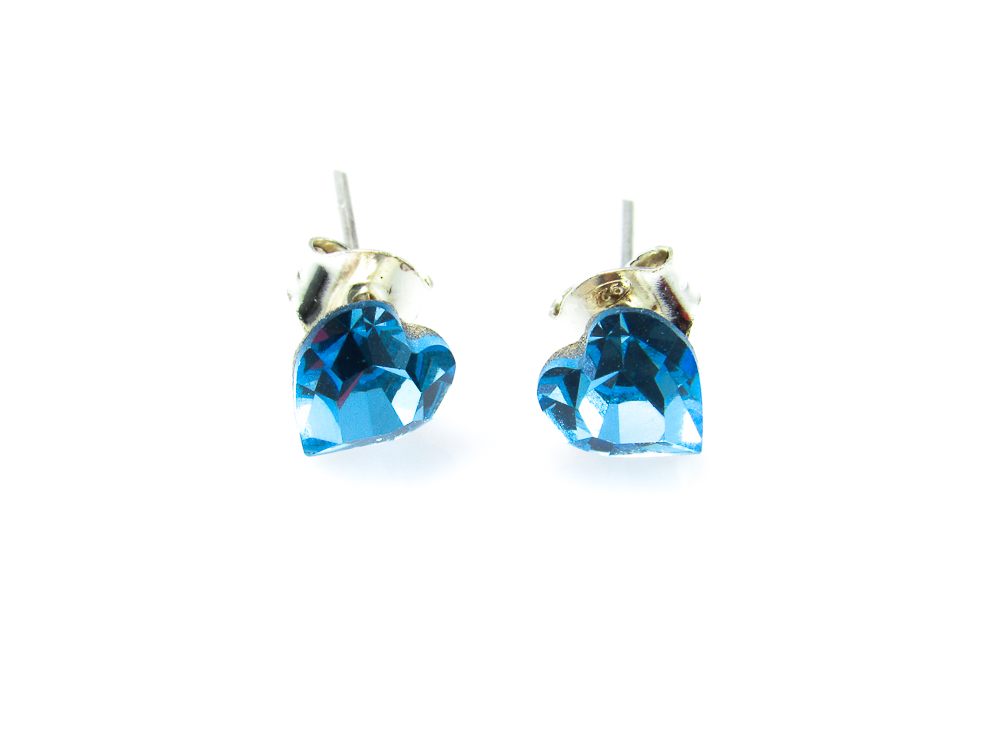 Pendientes corazones de Plata y cristal Swarovski azul