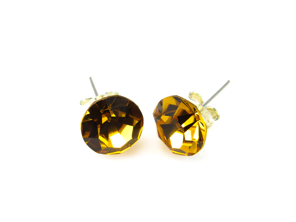 Pendientes mujer de Plata y cristal Swarovski dorado 8 Mm.