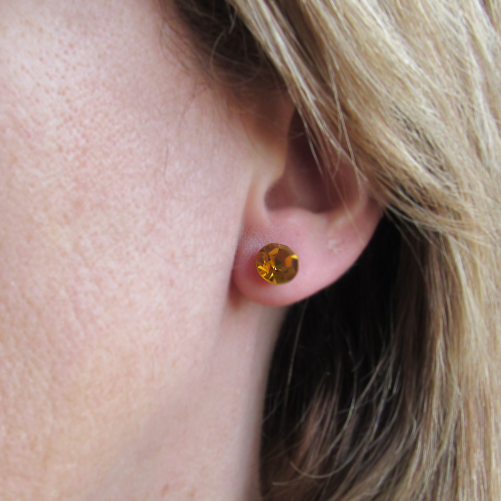Pendientes mujer de Plata y cristal Swarovski dorado 8 Mm. 1