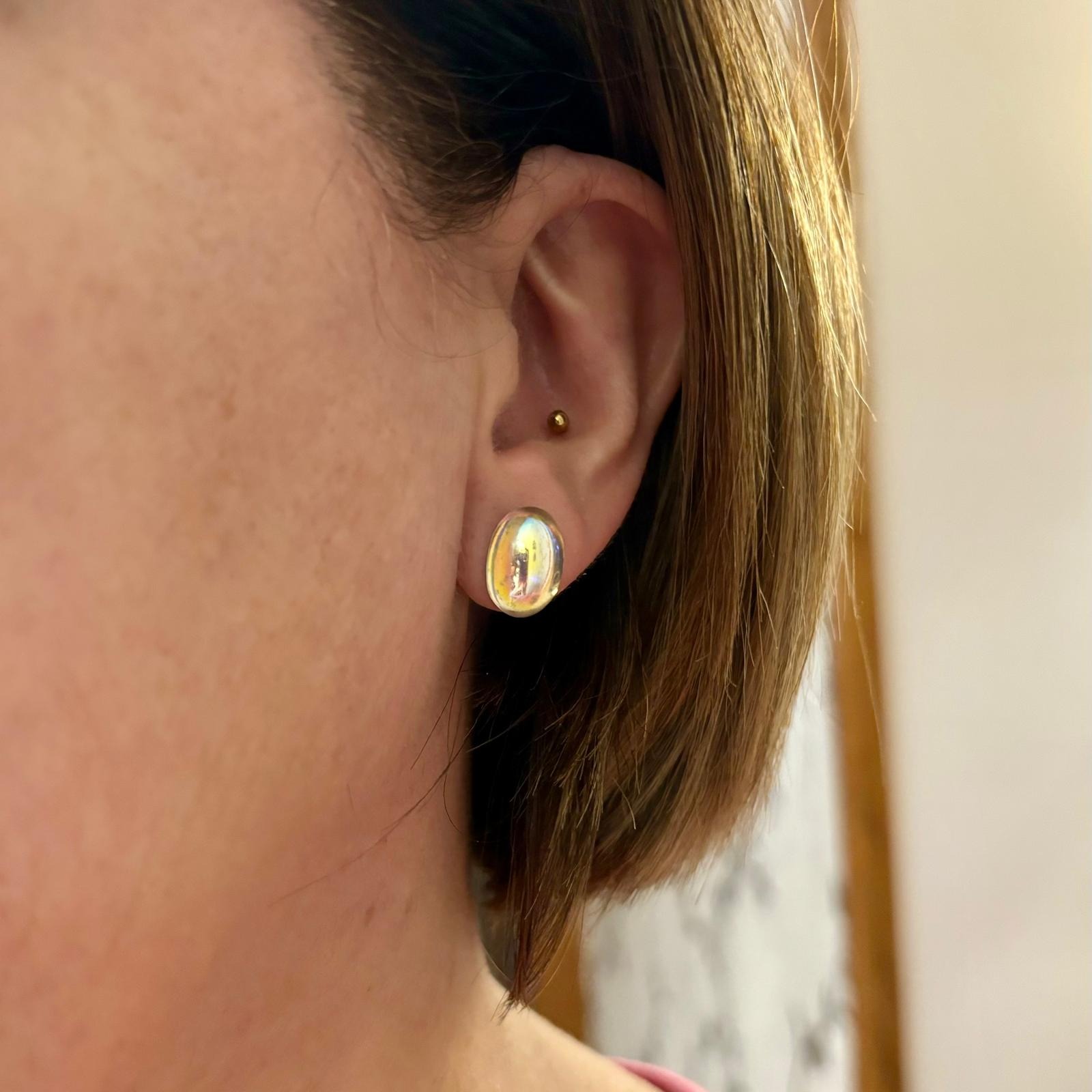 Pendientes cristal Checo blanco tornasol en Plata de ley 4