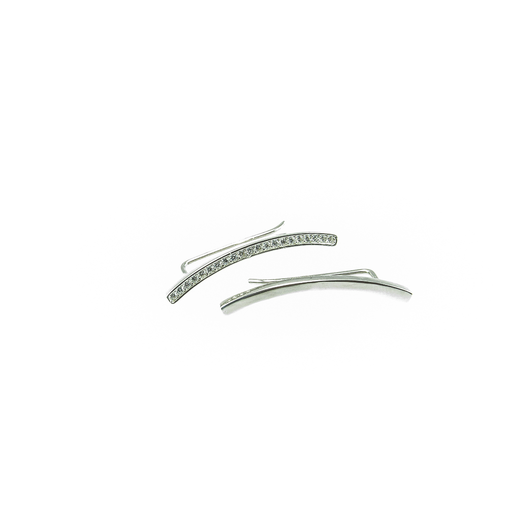 Pendientes asimétricos trepadores de Plata lisa y Circonitas