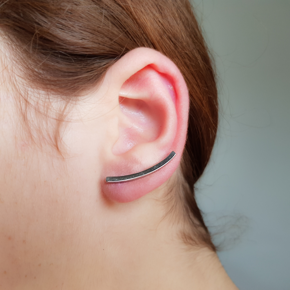 Pendientes asimétricos trepadores de Plata lisa y Circonitas 1