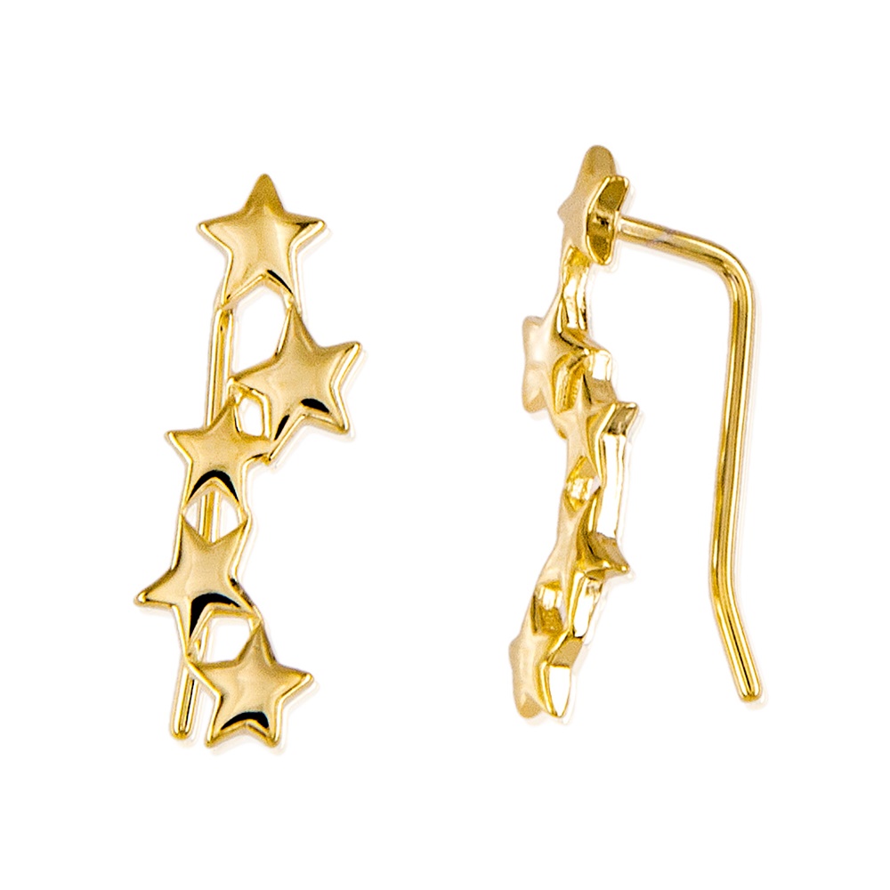 Pendientes trepadores estrellas de Plata de ley chapada dorada