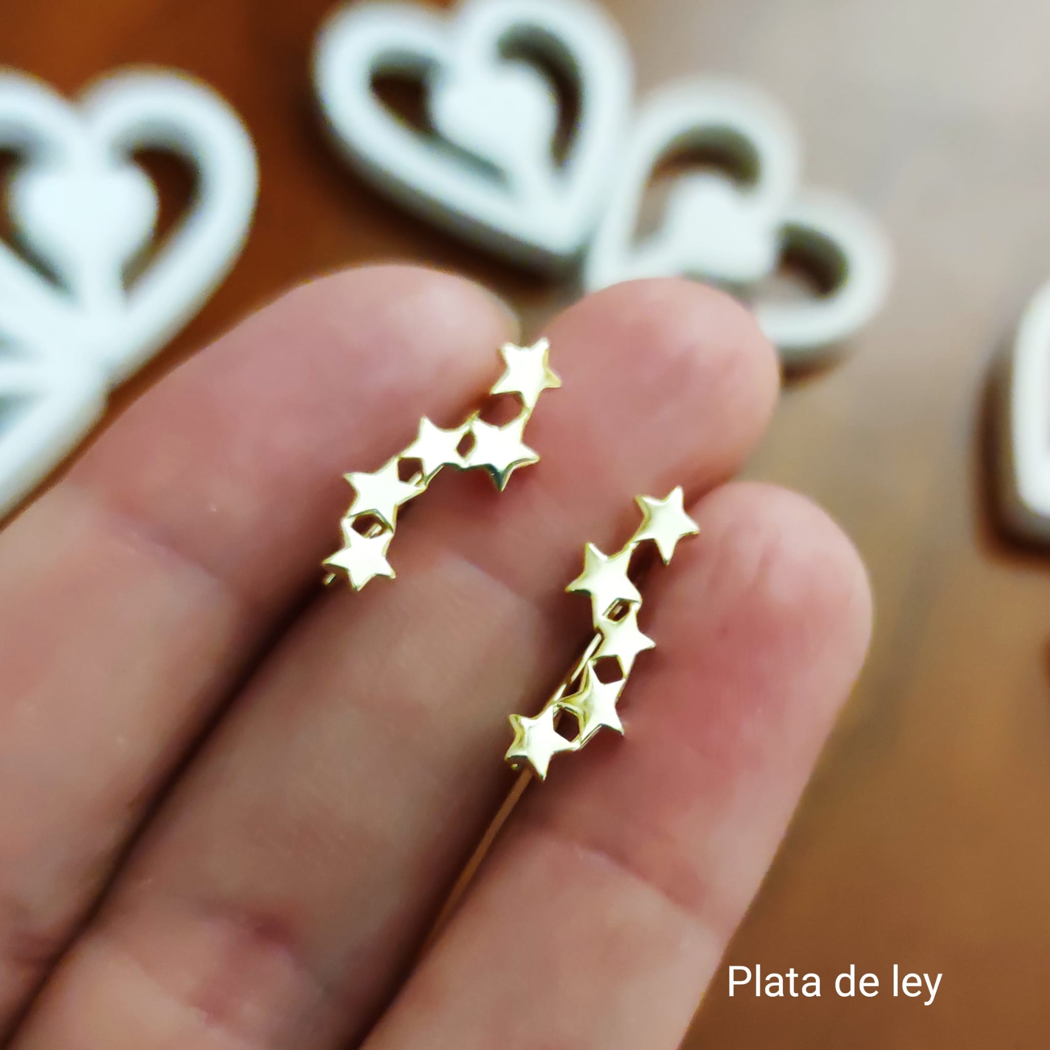 Pendientes trepadores estrellas de Plata de ley chapada dorada 1