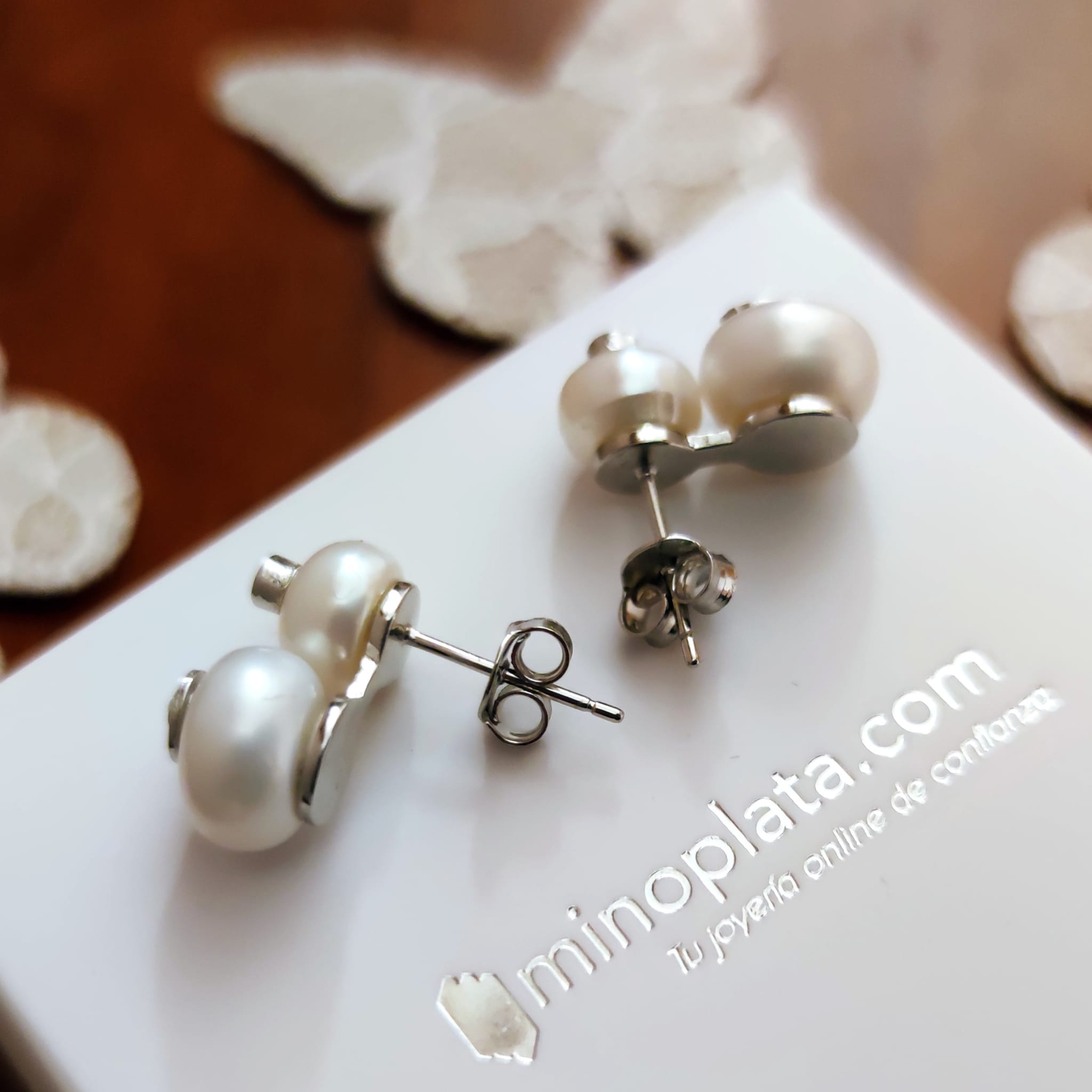 Pendientes doble Perla cultivada espiral Plata y Circonita