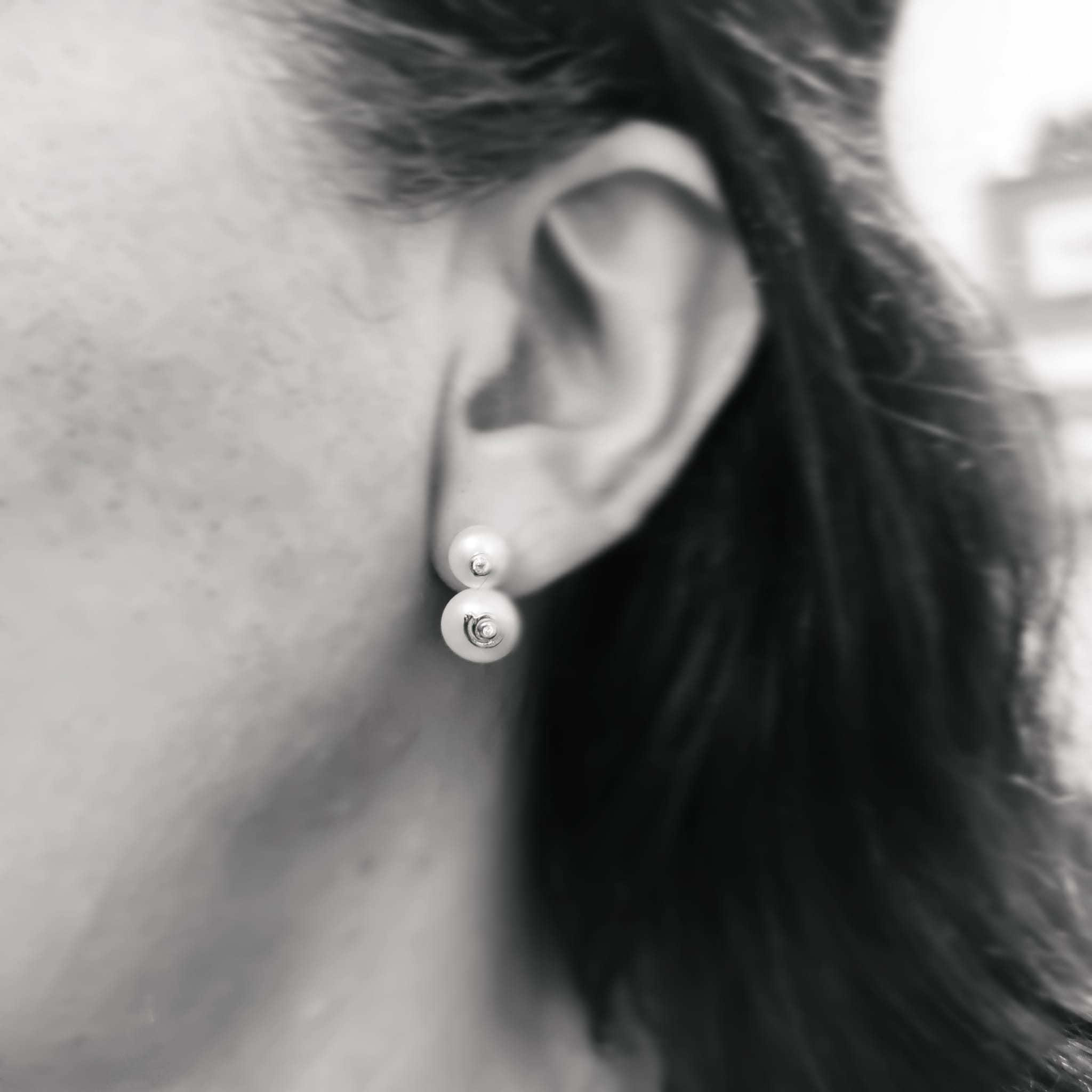 Pendientes doble Perla cultivada espiral Plata y Circonita 3