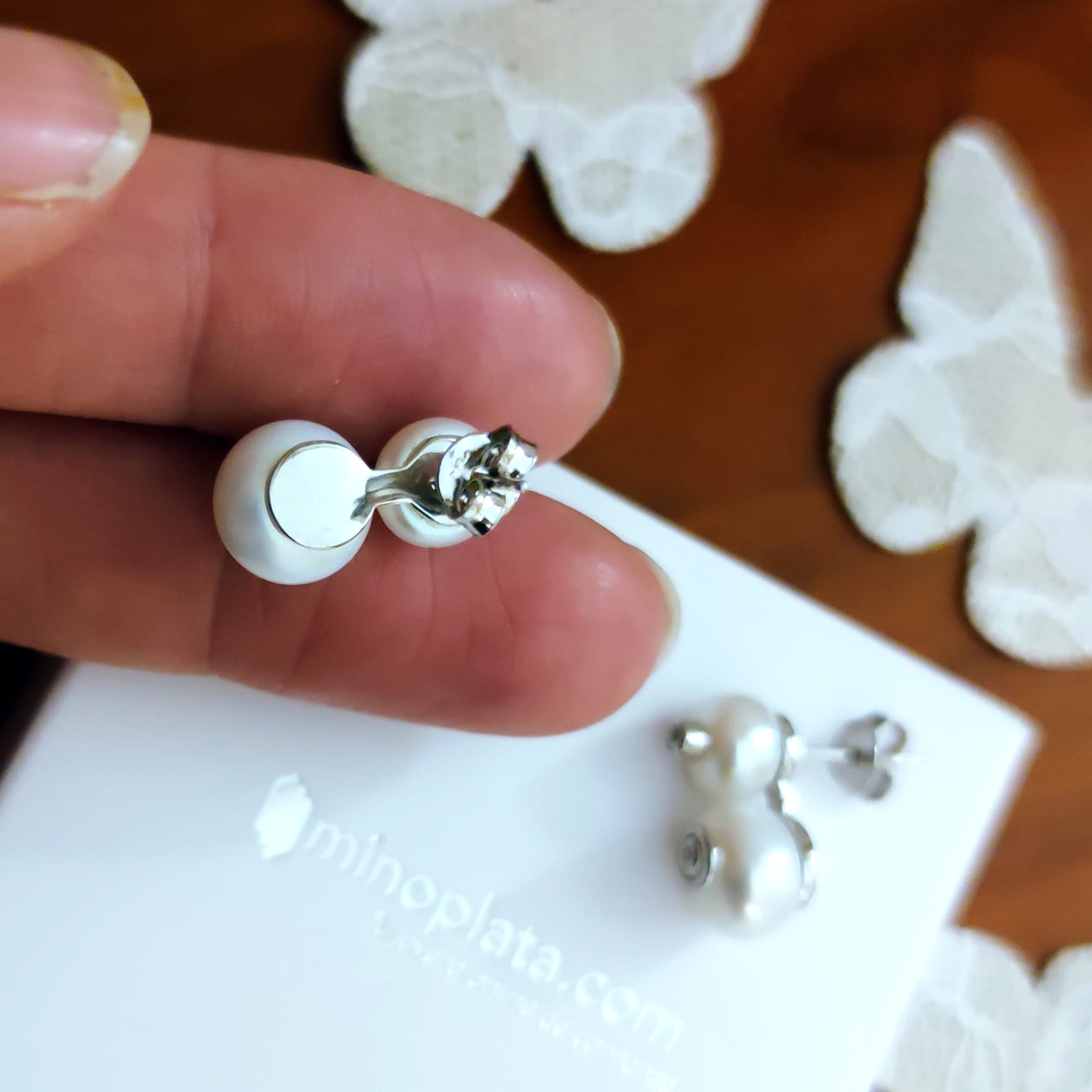 Pendientes doble Perla cultivada espiral Plata y Circonita 5