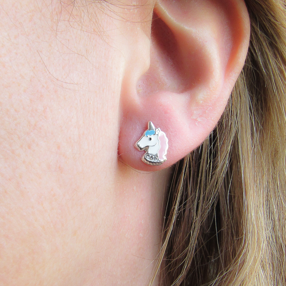 Pendientes unicornio en Plata de ley 1