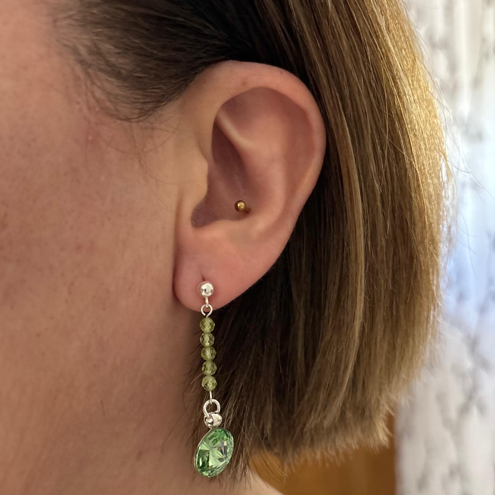 Pendientes largos de Plata de ley 925 con Piedras semipreciosas y Cristal SW verdes 4