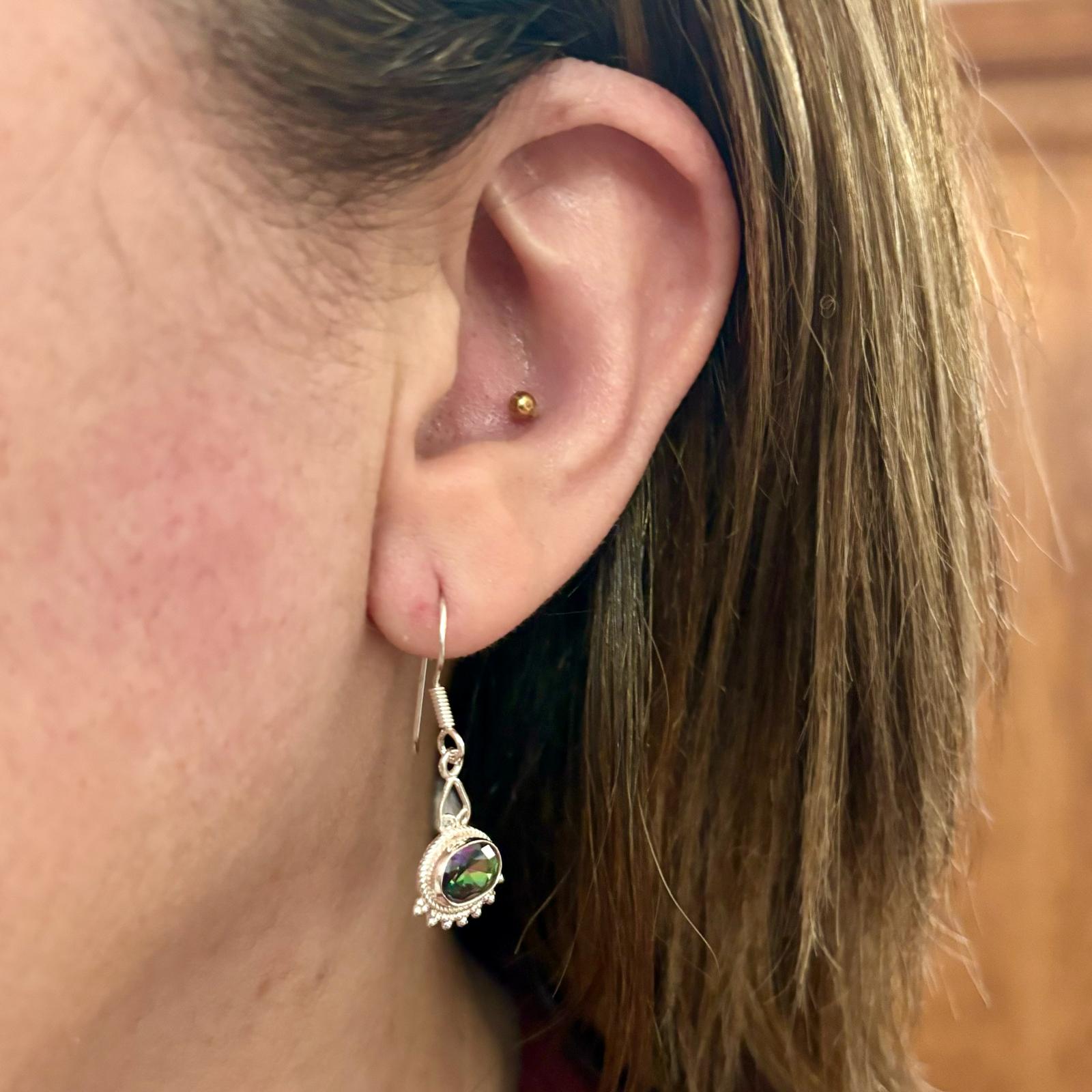 Pendientes largos picos de Plata y piedra natural Topacio Místico 2