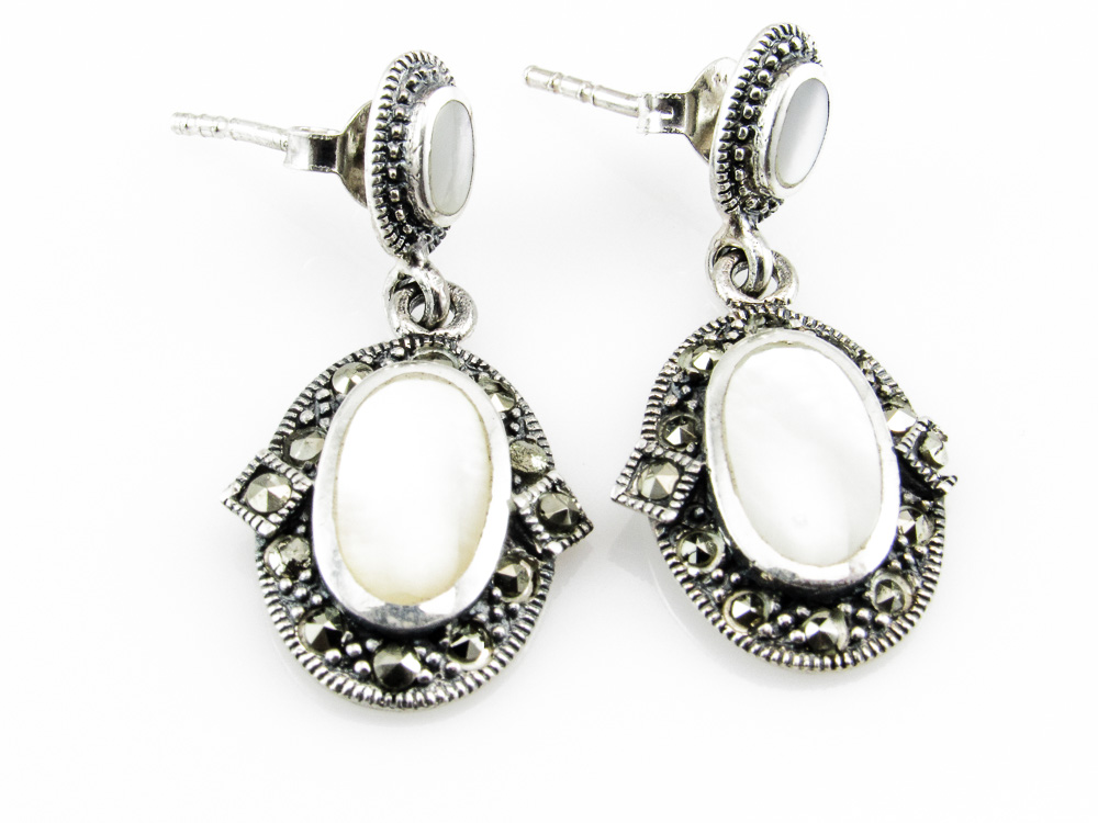 Pendientes de mujer en Plata vieja con Nácar y Marquesitas