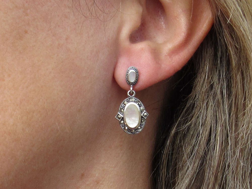 Pendientes de mujer en Plata vieja con Nácar y Marquesitas 1