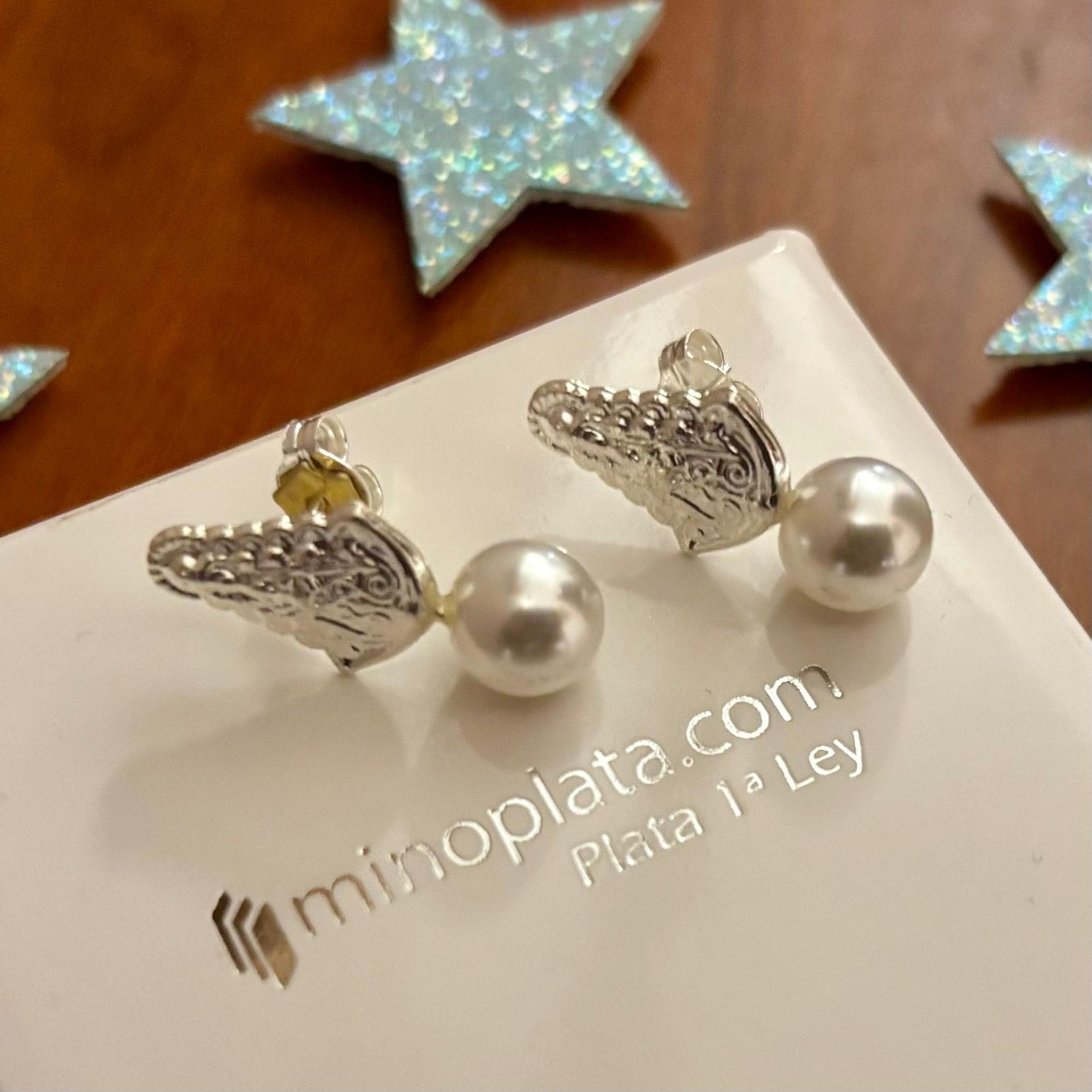 Pendientes Perla 8mm Virgen del Rocío de Plata de ley 1