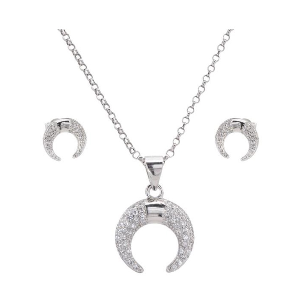 Conjunto Pendientes y Gargantilla Plata rodiada cuerno Circonita