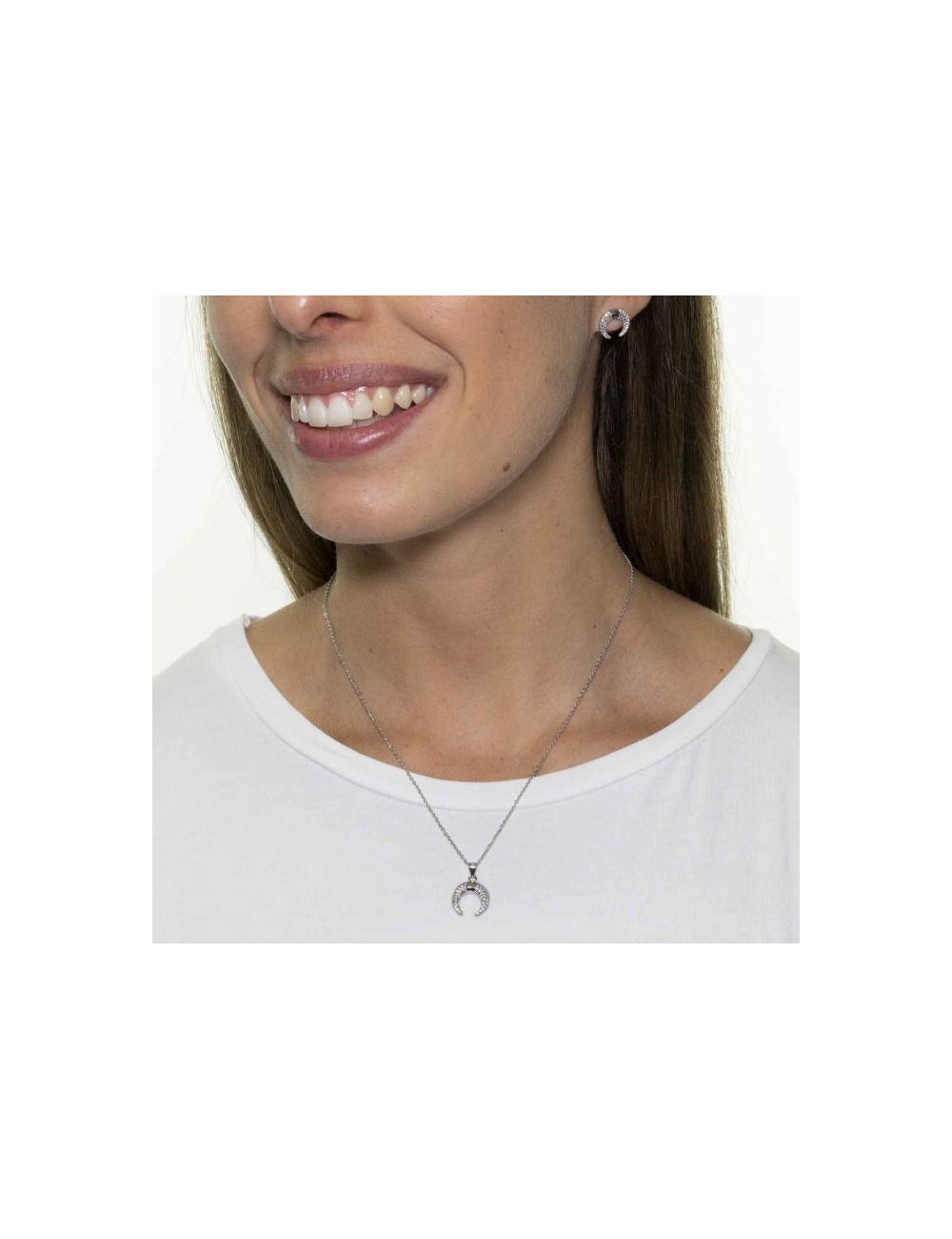 Conjunto Pendientes y Gargantilla Plata rodiada cuerno Circonita 2
