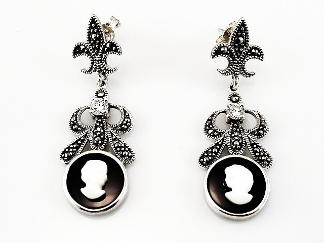 Pendientes Camafeo Plata vieja y marquesitas