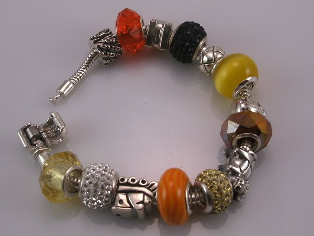 Pulsera abalorios plata   negro,naranja y amarillo_1