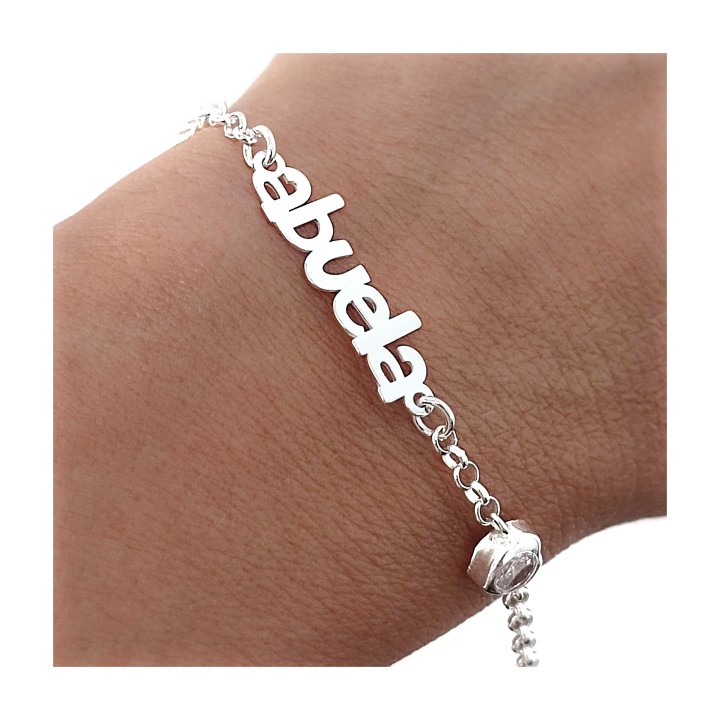 Pulsera abuela de Plata de ley corazón con Circonita