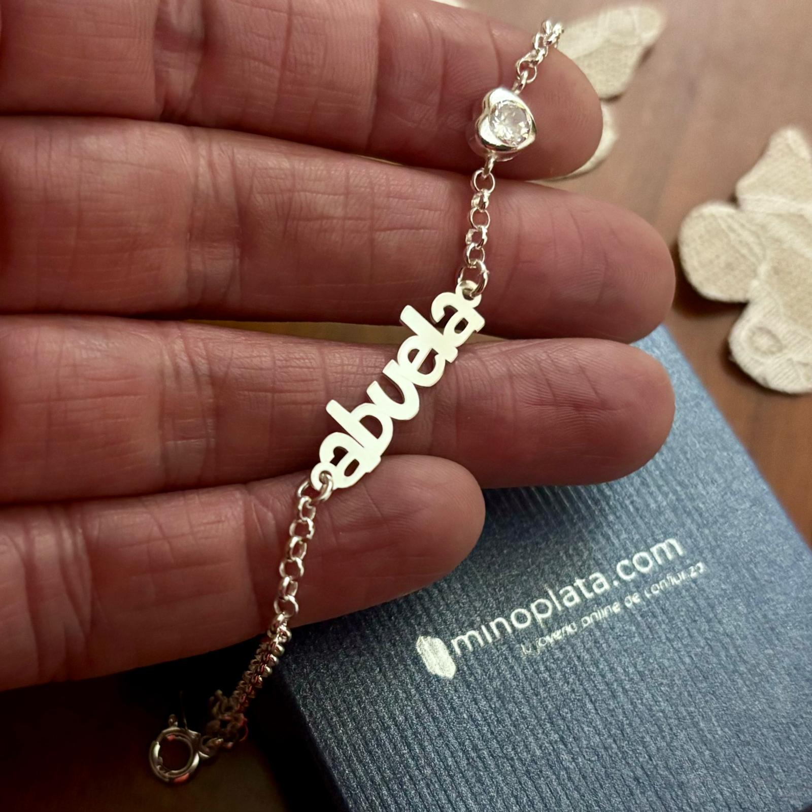 Pulsera abuela de Plata de ley corazón con Circonita 3