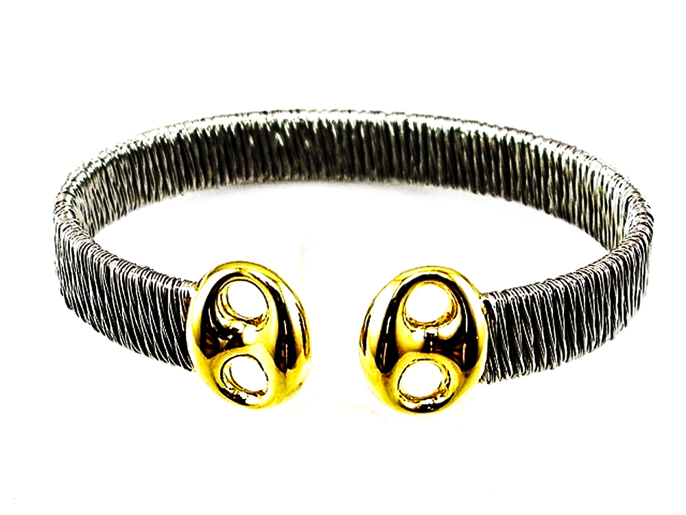 Brazalete malla Acero con Calabrotes de Plata dorada