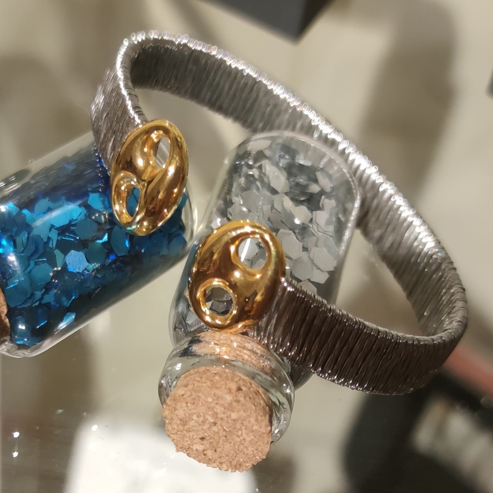Brazalete malla Acero con Calabrotes de Plata dorada 2
