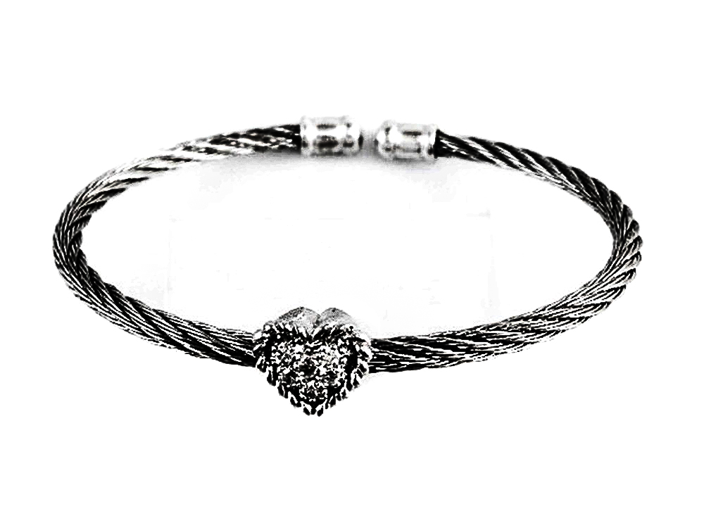 Pulsera chica en Acero con Corazón de Plata y Circonitas