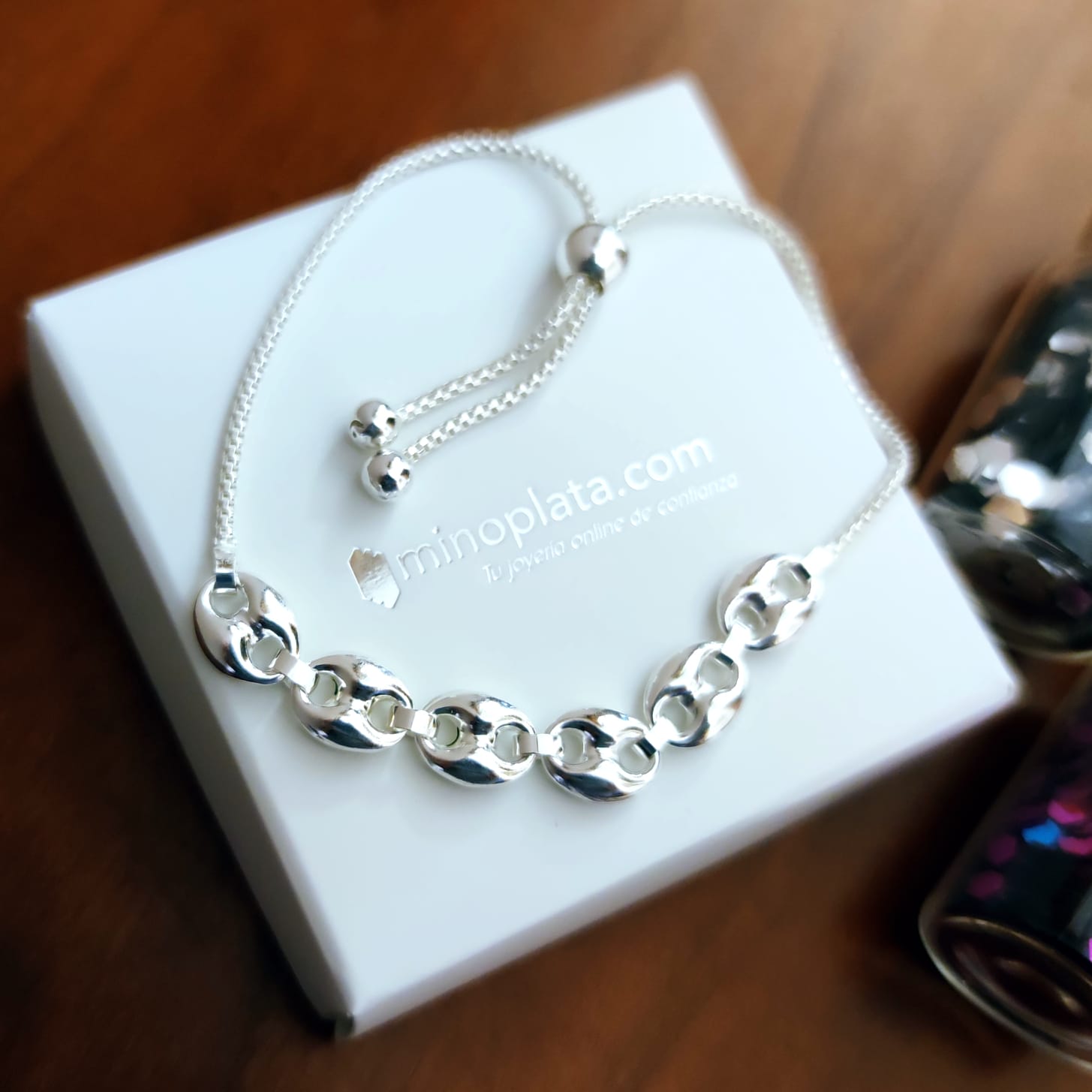 Pulsera ajustable de Plata de ley con eslabones calabrote 3
